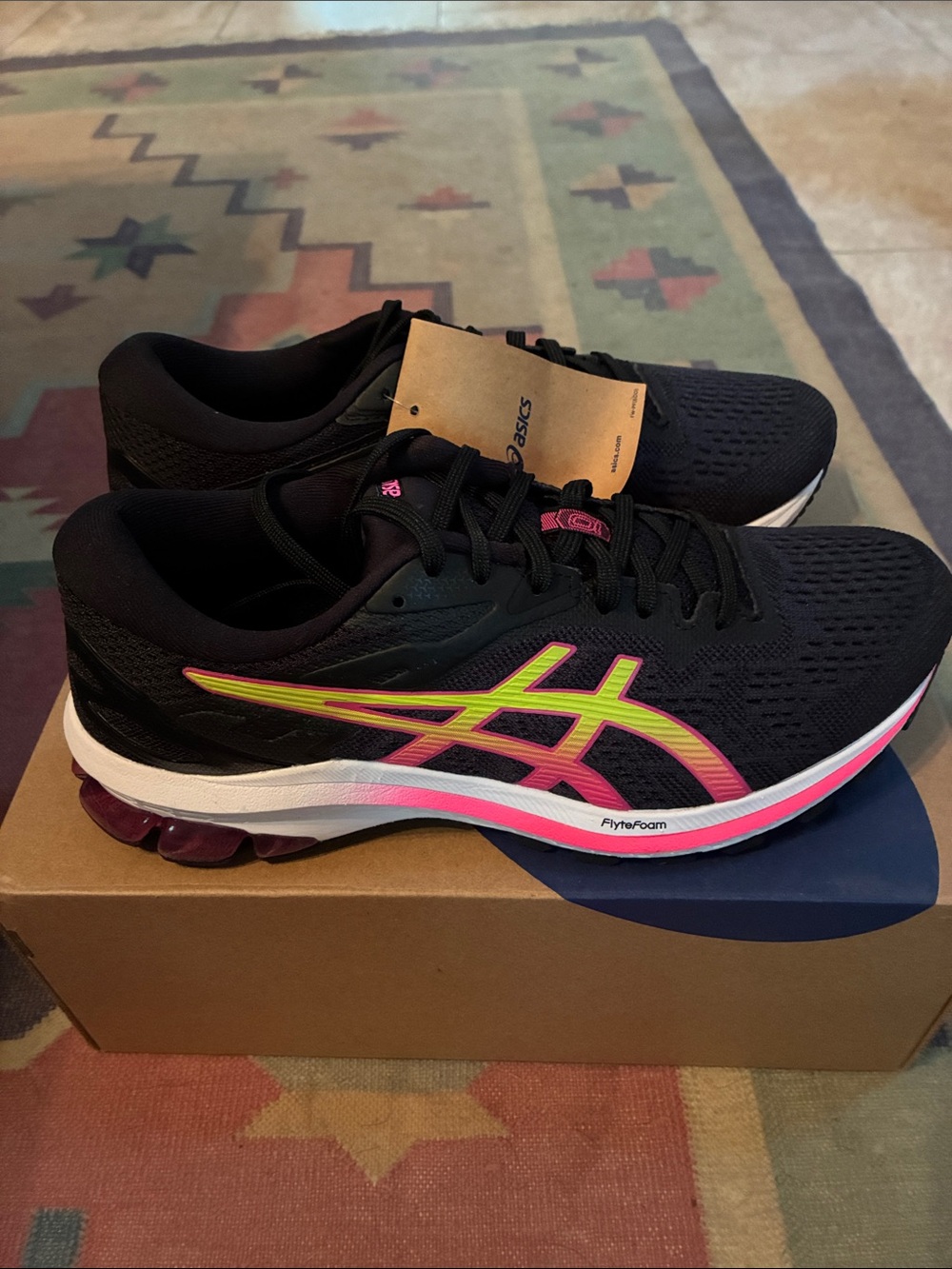 ASICS Black Running Shoes with Neon Yellow & Pink Accents GT-1000 10